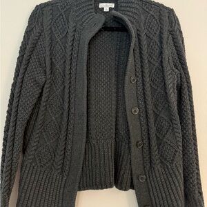 Ll bean signature fisherman cardigan Gray Cable Knit Women's Sweater